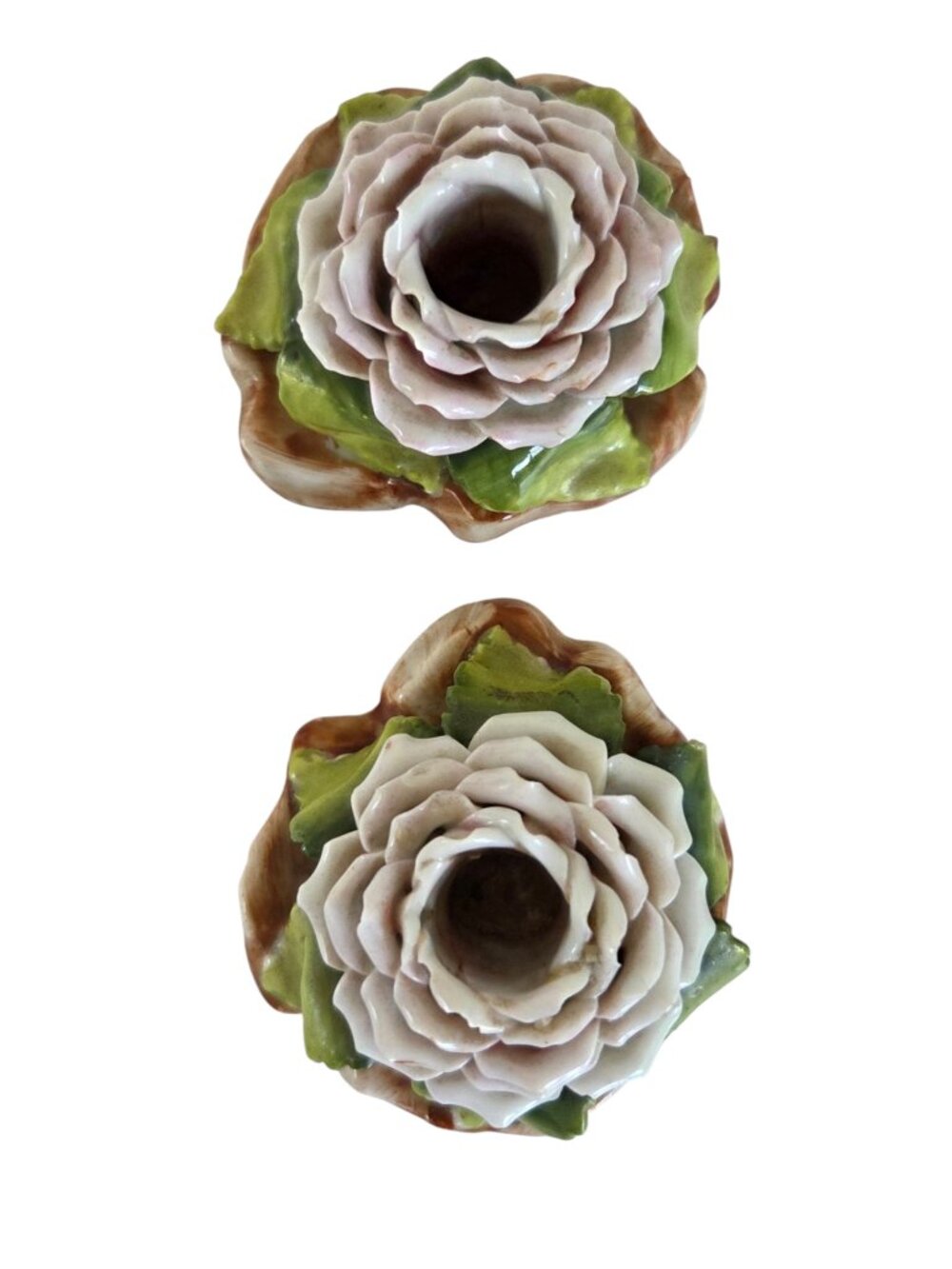 Vintage Candle Holders Capodimonte Porcelain 1/2" Candle Floral Germany 2.5" W